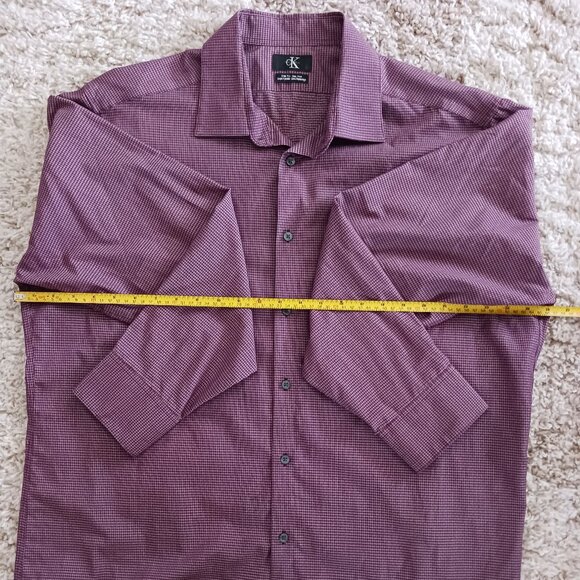 Calvin Klein Men's Dress Shirt Size 2X Red with White Plaid Long Sleeve Slim Fit - Picture 7 of 8